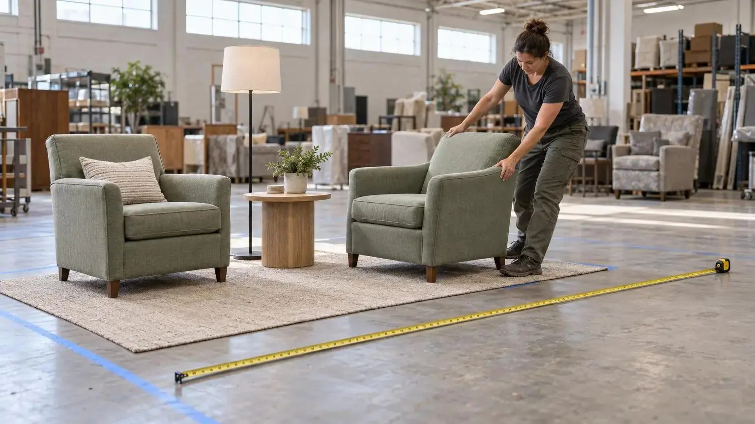 Calm shelter room furnished with curated product donations for nonprofits