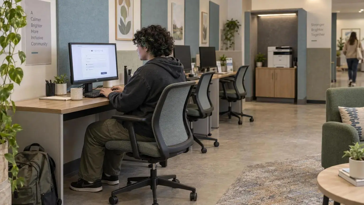 Resource room setup with calming lighting, sound control, soft materials, and soothing colors
